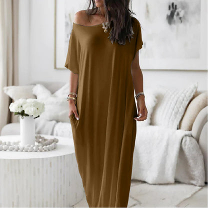 VESTIDO CASUAL ASIMÉTRICO EXTRAGRANDE CON HOMBROS DESCUBIERTOS