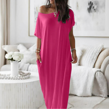 VESTIDO CASUAL ASIMÉTRICO EXTRAGRANDE CON HOMBROS DESCUBIERTOS