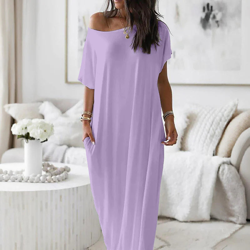 VESTIDO CASUAL ASIMÉTRICO EXTRAGRANDE CON HOMBROS DESCUBIERTOS