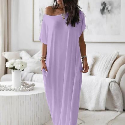VESTIDO CASUAL ASIMÉTRICO EXTRAGRANDE CON HOMBROS DESCUBIERTOS