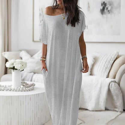 VESTIDO CASUAL ASIMÉTRICO EXTRAGRANDE CON HOMBROS DESCUBIERTOS