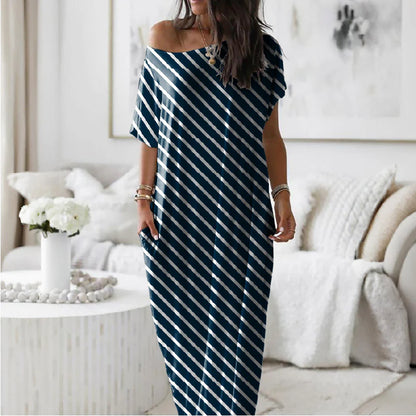 VESTIDO CASUAL ASIMÉTRICO EXTRAGRANDE CON HOMBROS DESCUBIERTOS