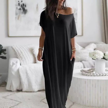 VESTIDO CASUAL ASIMÉTRICO EXTRAGRANDE CON HOMBROS DESCUBIERTOS